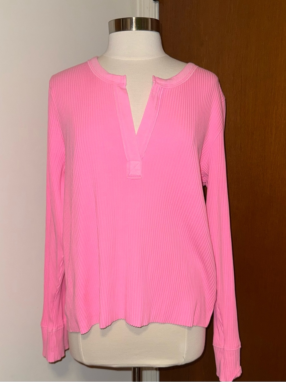 aerie Bright Pink Ribbed Long-Sleeve Top